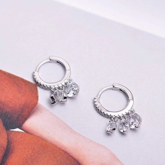 Jewelry - NEW 925 Sterling Silver Diamond Hoop Drop Earrings